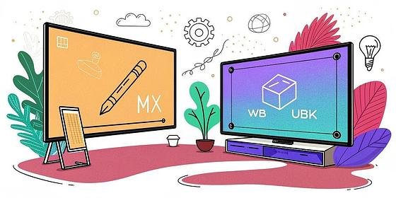 Explore two interactive whiteboards: SMART Board MX Series and WMB Crystal UHD 4K Signage Flip Pro.