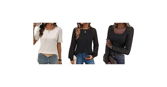 PINKMSTYLE Women's Lightweight Waffle Knit Long Crochet Lace Sleeve Shirt (Various)   $7.49 + Free Shipping w/ Prime or on $35+
