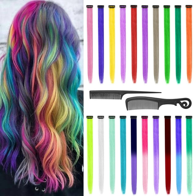 AOWOO 20 Pcs Colored Clip in Hair Extensions